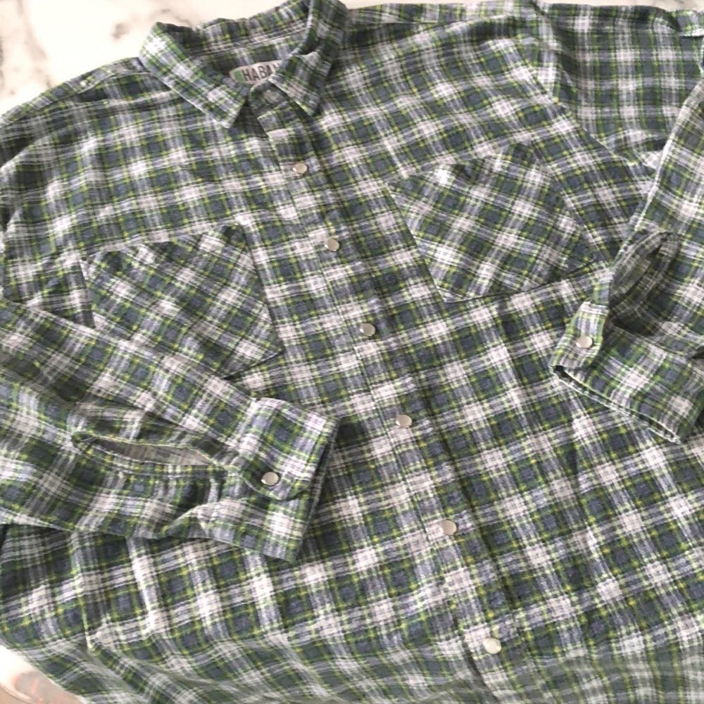 Haband Pearl Snap Cotton/Poly Flannel Button Up Mens L